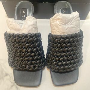 Aqua Black Braided Mules